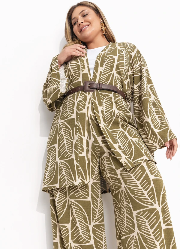 Quintess - Calça Folhagem Abstrata em Malha de Viscose Text 15