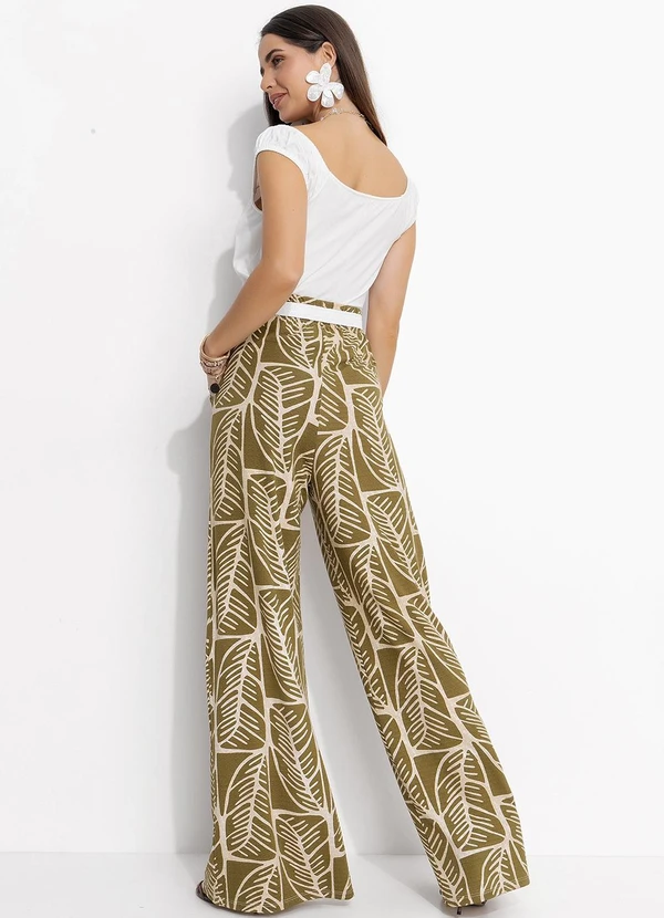 Quintess - Calça Folhagem Abstrata em Malha de Viscose Text 4