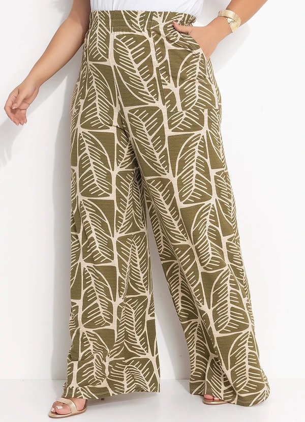 Quintess - Calça Folhagem Abstrata em Malha de Viscose Text 7