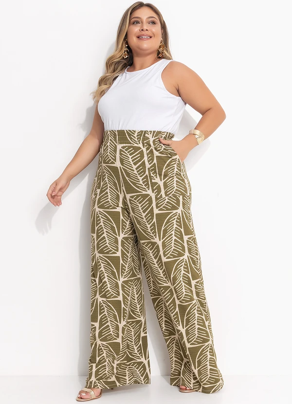 Quintess - Calça Folhagem Abstrata em Malha de Viscose Text 9