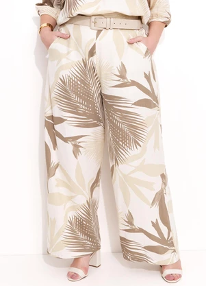 Quintess - Calça Folhagem Bege em Linho - QUINTESS