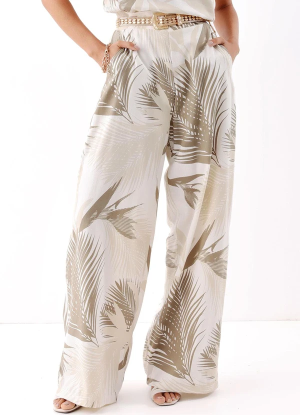 Quintess - Calça Folhagem Bege em Linho