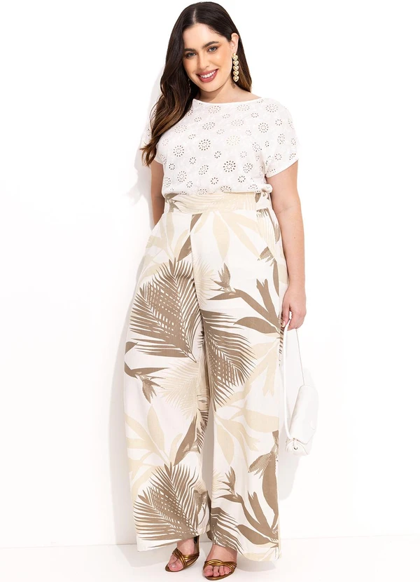 Quintess - Calça Folhagem Bege em Linho 15