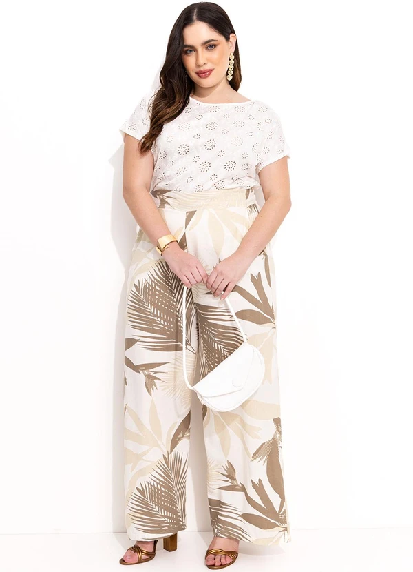 Quintess - Calça Folhagem Bege em Linho