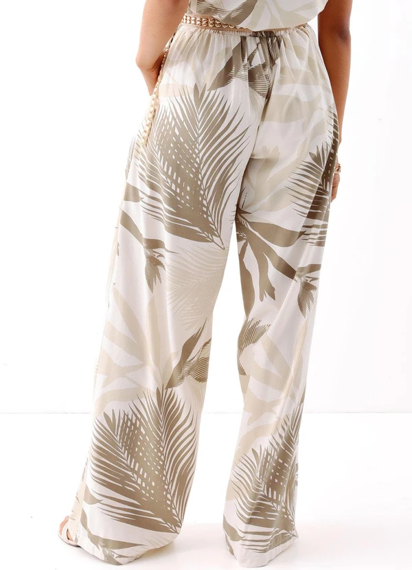 Quintess - Calça Folhagem Bege em Linho 2