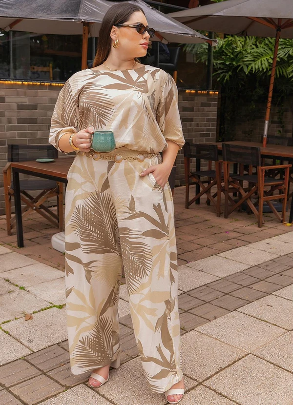 Quintess - Calça Folhagem Bege em Linho 6