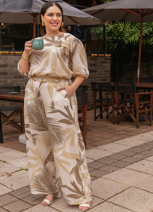 Quintess - Calça Folhagem Bege em Linho 7