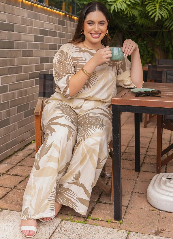 Quintess - Calça Folhagem Bege em Linho 8