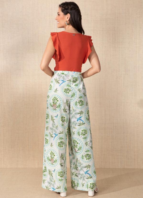 Outlet - Calça Folhagem Tropical Pantalona 4