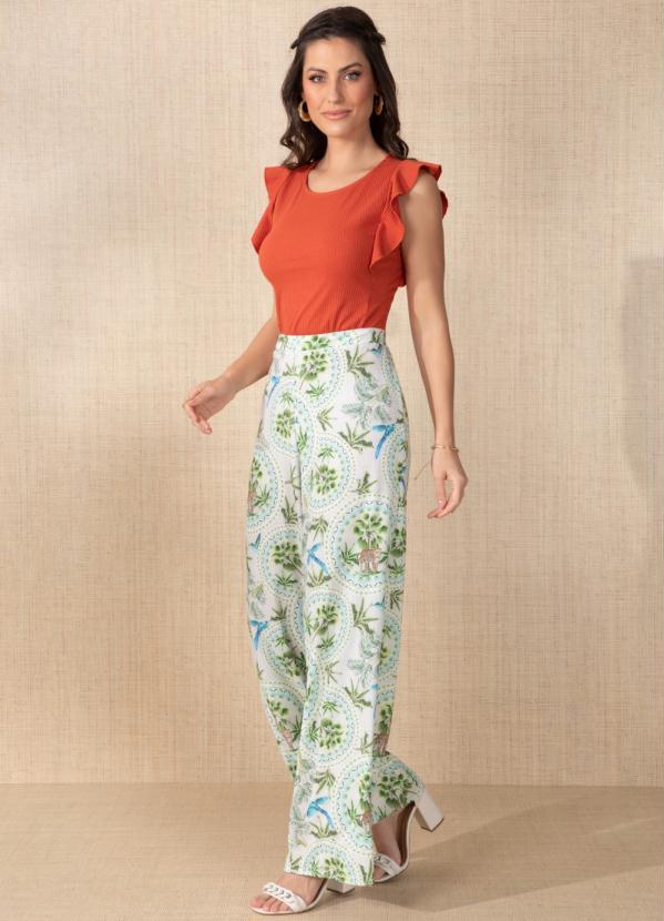 Outlet - Calça Folhagem Tropical Pantalona 5
