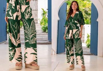 Cala Folhagem Verde em Malha Texturizada