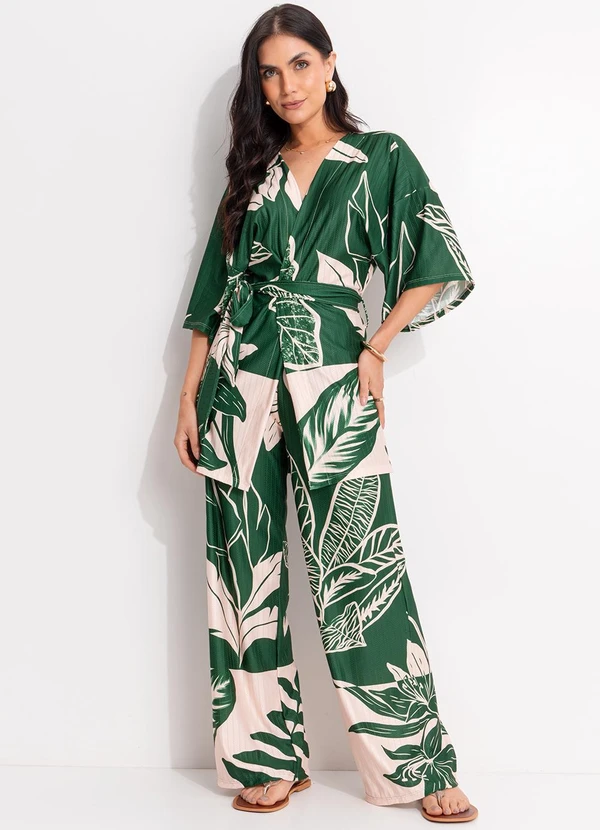 Quintess - Calça Folhagem Verde em Malha Texturizada 7