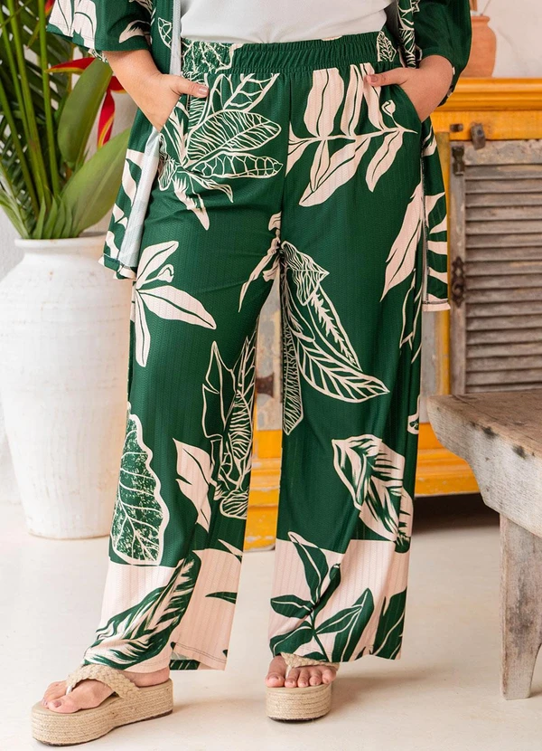 Quintess - Calça Folhagem Verde em Malha Texturizada 6