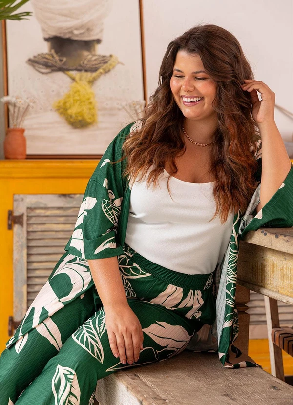 Quintess - Calça Folhagem Verde em Malha Texturizada 2