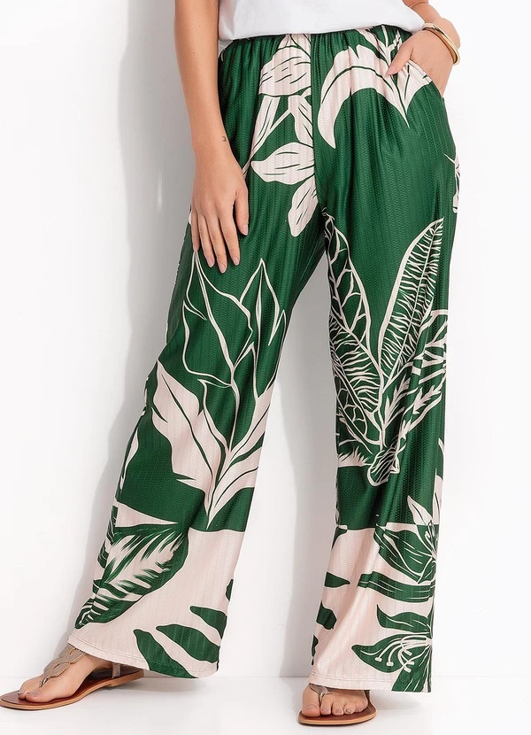 Quintess - Calça Folhagem Verde em Malha Texturizada 13