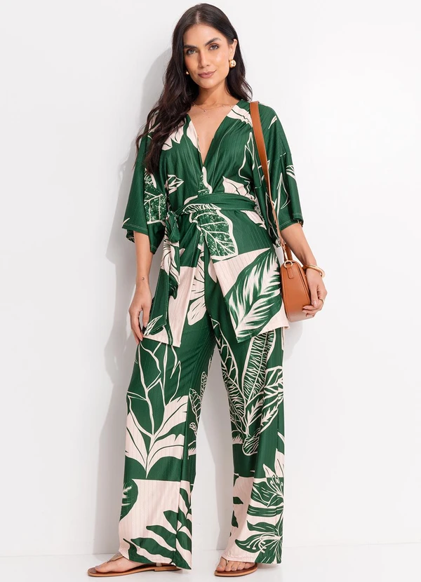 Quintess - Calça Folhagem Verde em Malha Texturizada 9