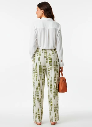 Quintess - Calça Folhas Listradas em Malha de Viscose - QUINTESS