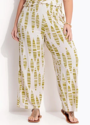 Quintess - Calça Folhas Listradas em Malha de Viscose - QUINTESS