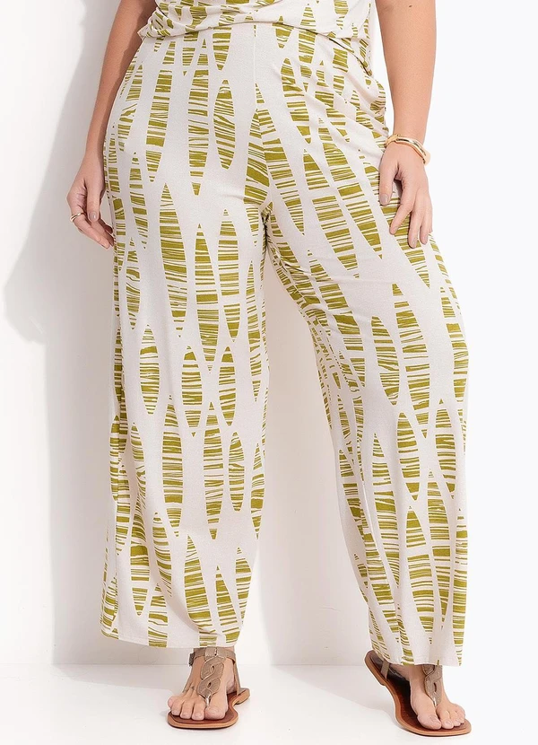 Quintess - Calça Folhas Listradas em Malha de Viscose 7