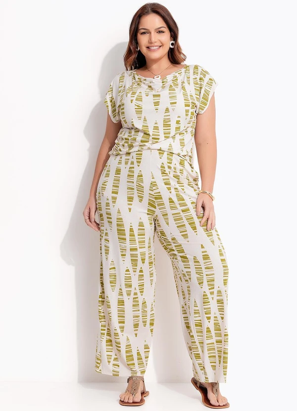 Quintess - Calça Folhas Listradas em Malha de Viscose 9