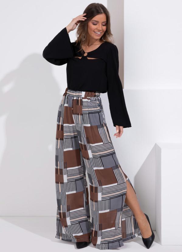 Queima Estoque - Calça Geométrica com Bolsos e Fendas 3