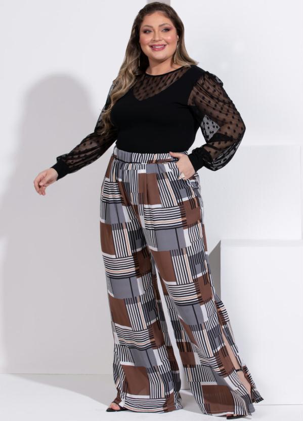 Queima Estoque - Calça Geométrica com Bolsos e Fendas 8