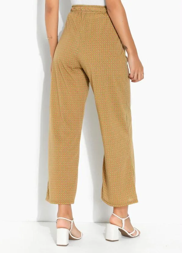 Moda Pop - Calça Geométrica Marrom com Elástico na Cintura 2