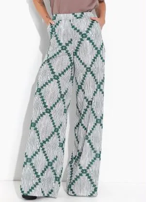 Moda Pop - Calça Geométrico Branco com Bolsos Funcionais - MODA POP
