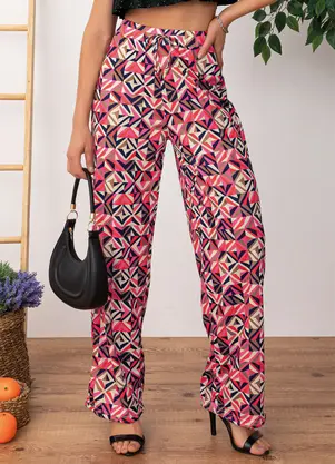 Moda Pop - Calça Geométrico Colorido em Jersey Acetinado - MODA POP