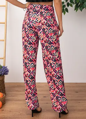 Moda Pop - Calça Geométrico Colorido em Jersey Acetinado - MODA POP