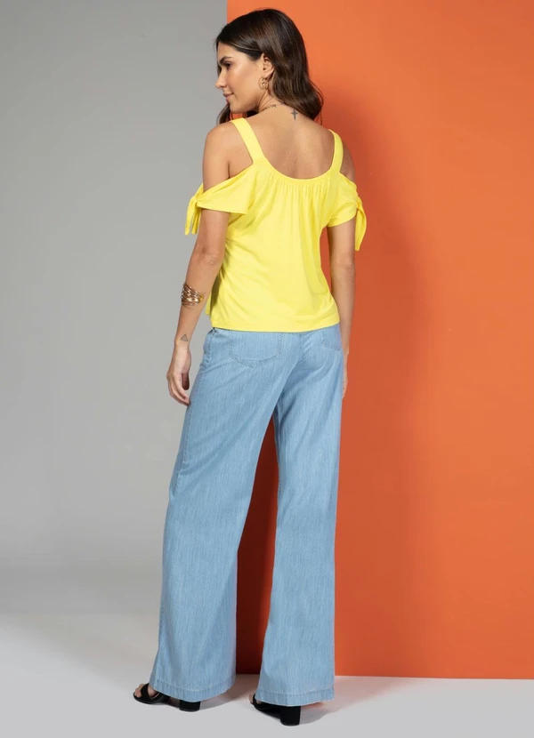 Quintess - Calça Jeans Claro Modelo Clochard Pantalona 8