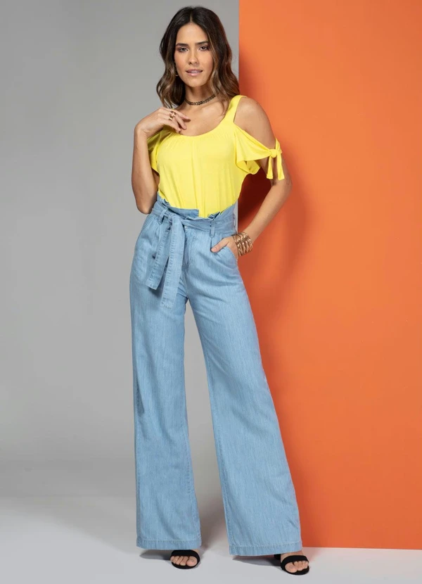 Quintess - Calça Jeans Claro Modelo Clochard Pantalona 9