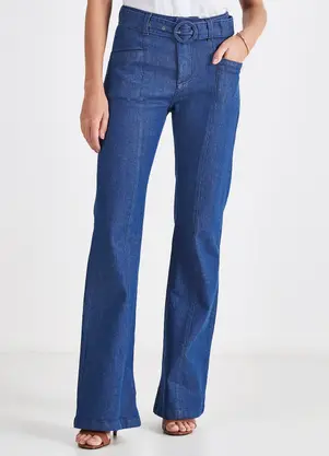 Principessa - Calça Jeans Flare com Cinto Eudora Azul - PRINCIPESSA