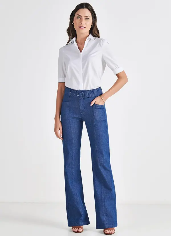 Principessa - Calça Jeans Flare com Cinto Eudora Azul 6