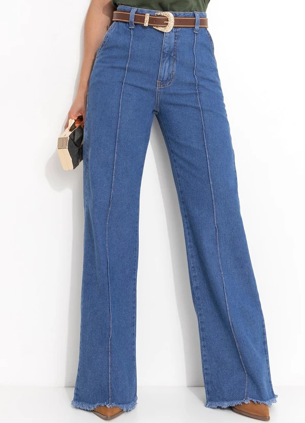 Calça Jeans Feminina CalÃ§a Cintura Alta De Pano Wide Leg CalÃ§a Larga