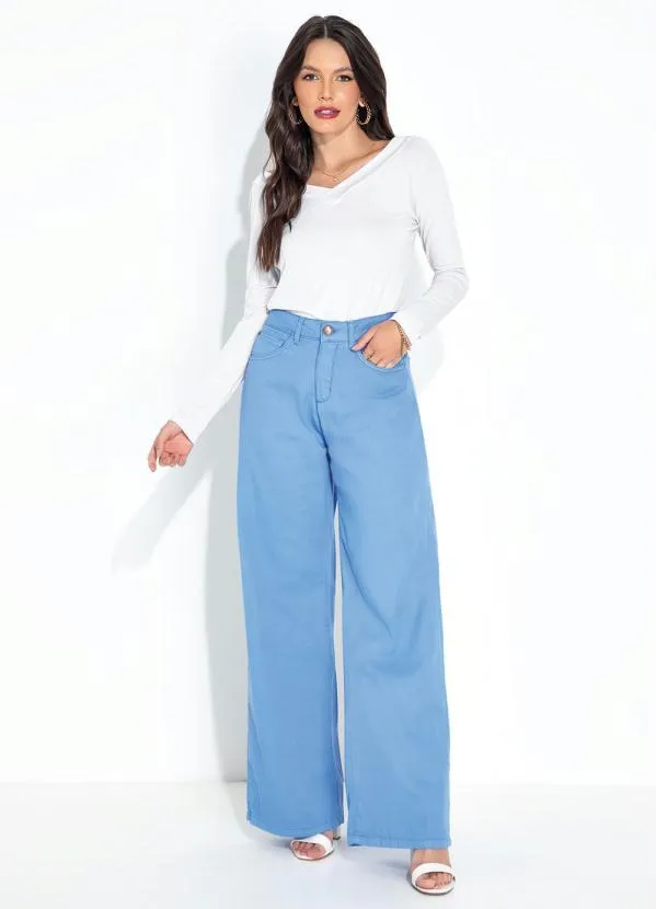 bonprix - Calça Jeans Pantalona Azul Claro 4