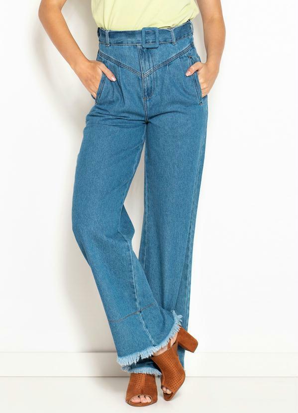 Maria Filó - Calça Jeans Wide Cinto Blue Denim Azul