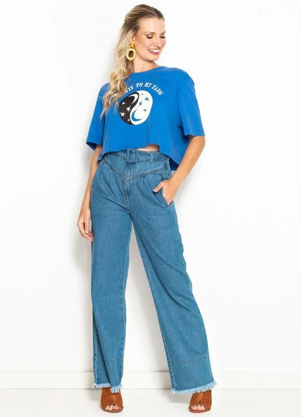 Maria Filó - Calça Jeans Wide Cinto Blue Denim Azul 8