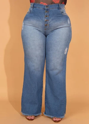 bonprix - Calça Jeans Wide Leg Cintura Alta Azul - BONPRIX