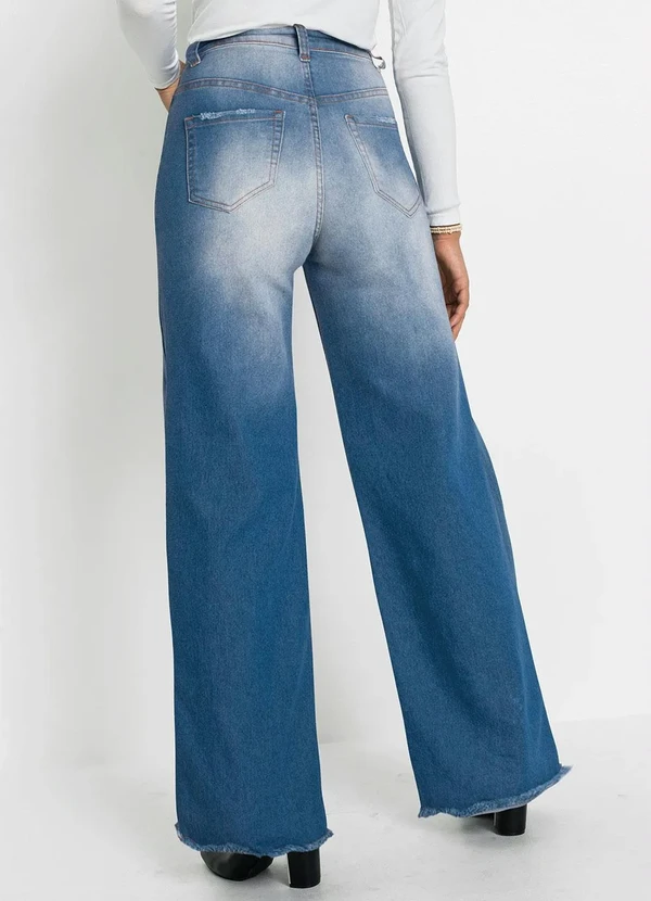 bonprix - Calça Jeans Wide Leg Cintura Alta Azul 8