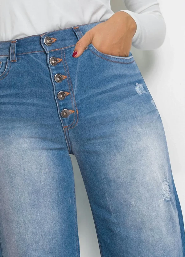 bonprix - Calça Jeans Wide Leg Cintura Alta Azul 7