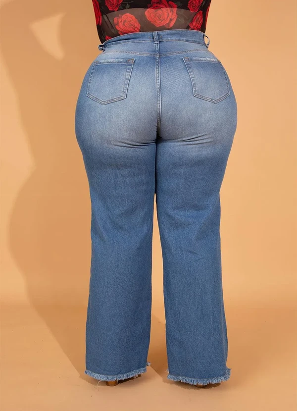 bonprix - Calça Jeans Wide Leg Cintura Alta Azul 3