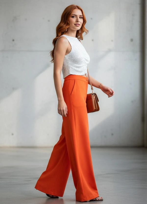 Quintess - Calça Laranja em Alfaiataria 7