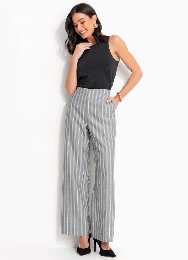 Quintess - Calça Listrada Cinza em Alfaiataria 3