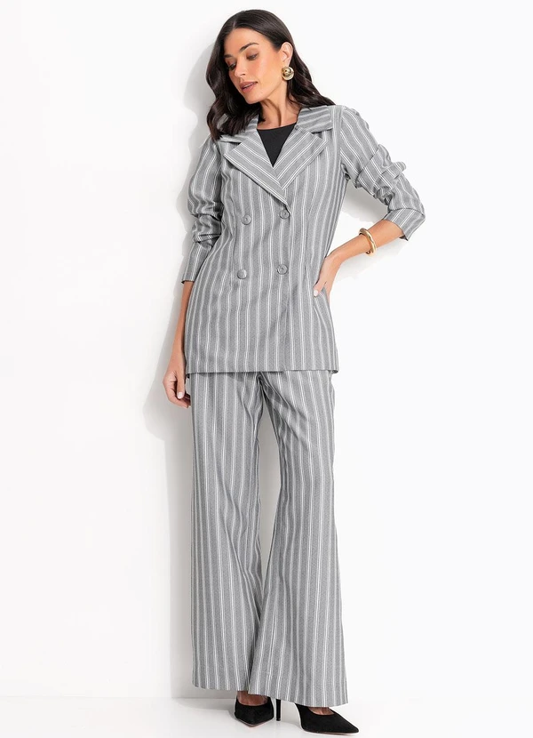 Quintess - Calça Listrada Cinza em Alfaiataria 6