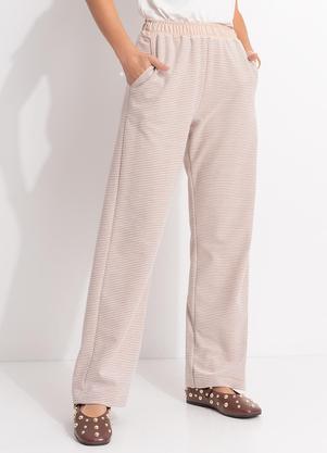 Cal�a Pantalona Listrada em Malha Texturizada com C�s El�stico