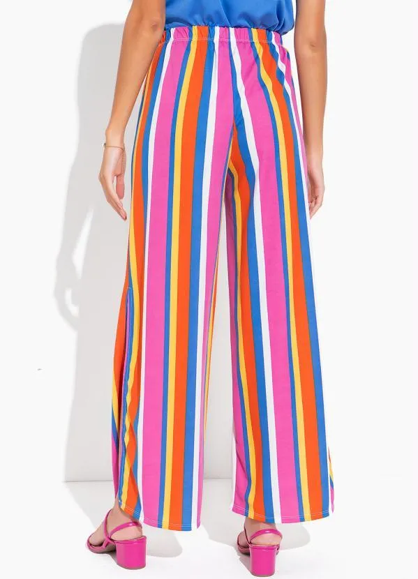 Moda Pop - Calça Listrada Laranja com Fendas nas Laterais 2