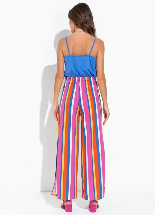 Moda Pop - Calça Listrada Laranja com Fendas nas Laterais 5