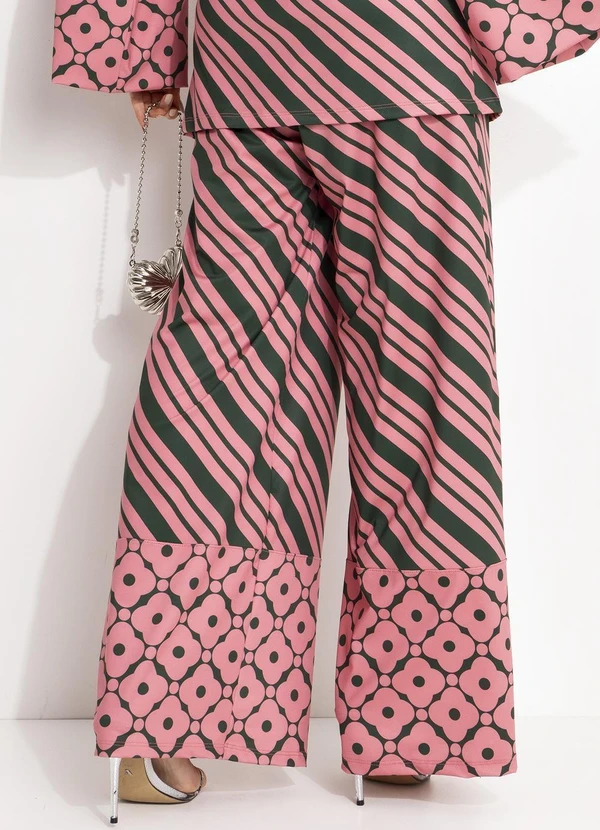 Quintess - Calça Pantalona Listrada em Malha Fria com Cós Elástico 15