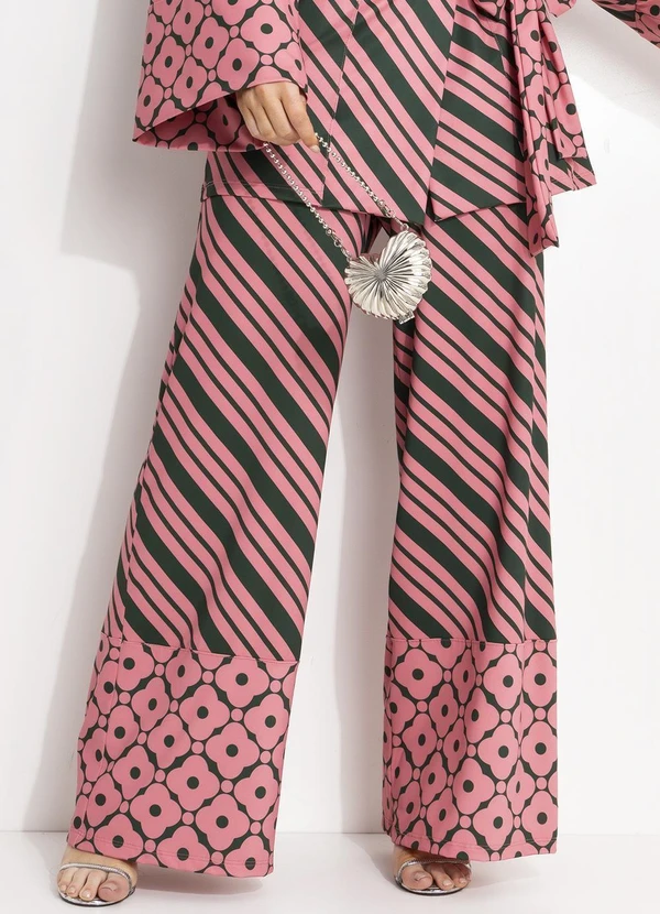 Quintess - Calça Pantalona Listrada em Malha Fria com Cós Elástico 6